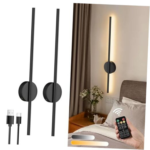 Battery Operated Black Wall Sconce 2 Pack USB Rechargeable Lights