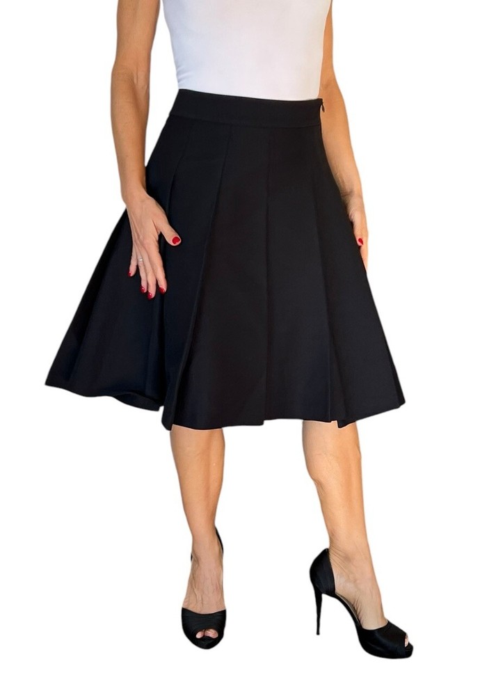 Women's Jil Sander $810  Dark Navy/Black Cotton Pleated Above Knee Skirt 40 8/M