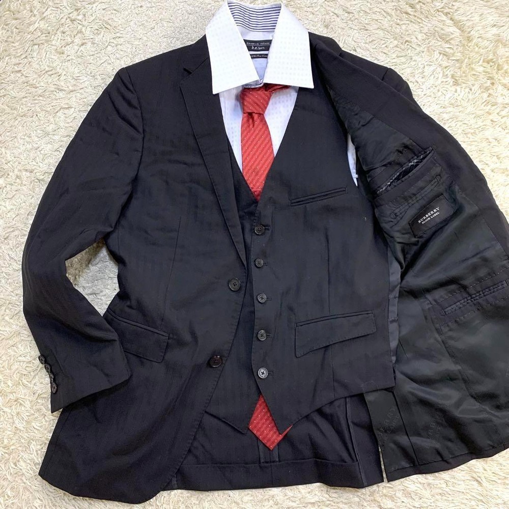 Burberry Black Label Suit Shadow Stripe Logo All-over Pattern Black 36R F/S from