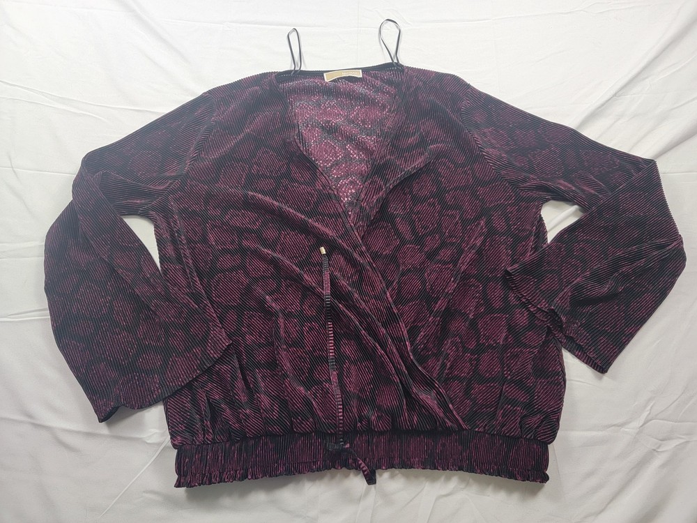 Michael Kors Blouse Womens Medium Animal Print Pleated Long Sleeve Top Shirt