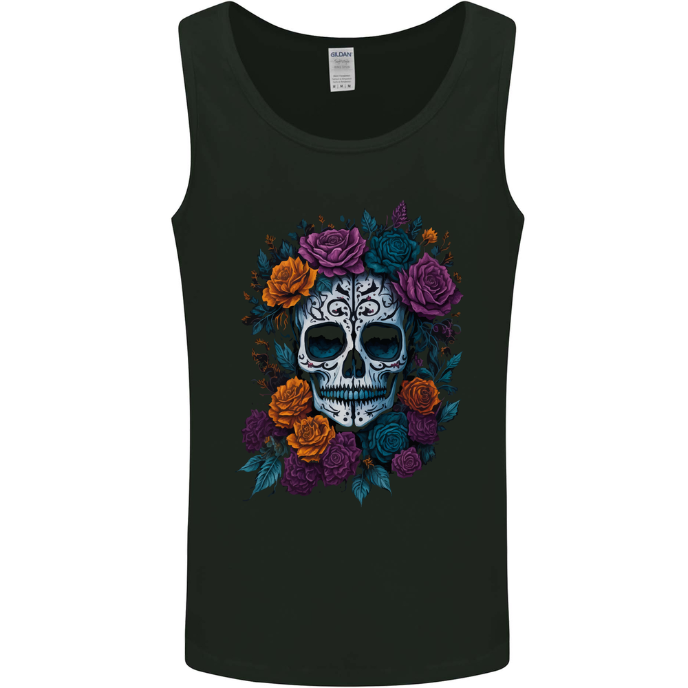 A Sugar Skull With Roses Day of the Dead DOTD Mens Vest Tank Top