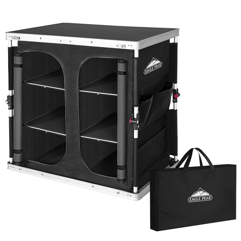 Double Folding Camping Table with 3-Tier Storage for Outdoor Trips