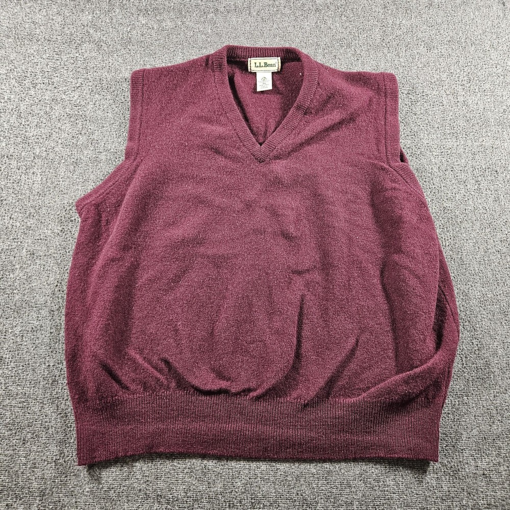 L.L. Bean Sweater Vest Mens XL Burgundy Lambswool V Neck Knit Made Scotland