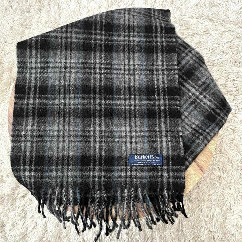 Burberrys Scarf Gray Wool Micro Plaid Pattern Women Scarf Accessory Original LTD