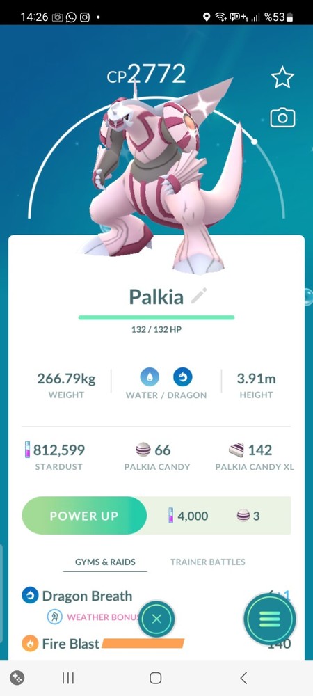 Shiny Palkia Pokemon Go Trade with 80K Stardust or Registered