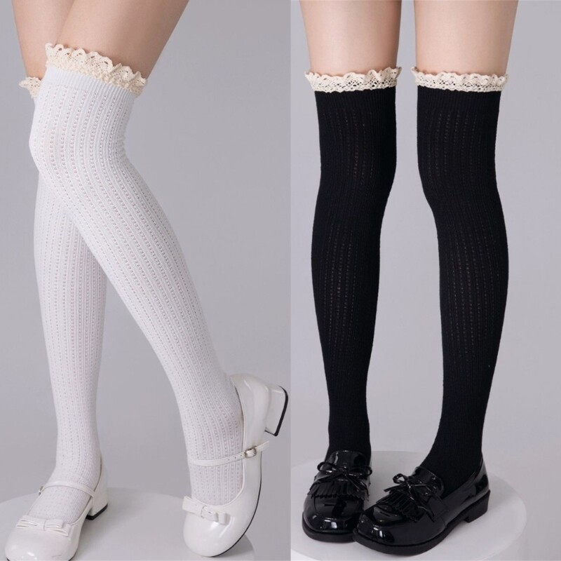 Women Long Boot Socks Over the Knee High Socks Frilly Ruffled Trim Stockings