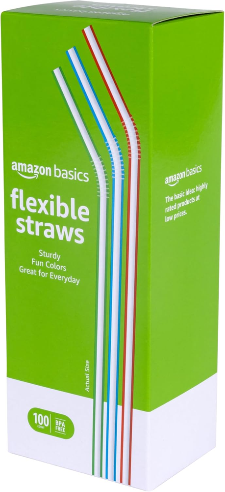 Colorful Striped Disposable Plastic Flex Straws 100-Pack