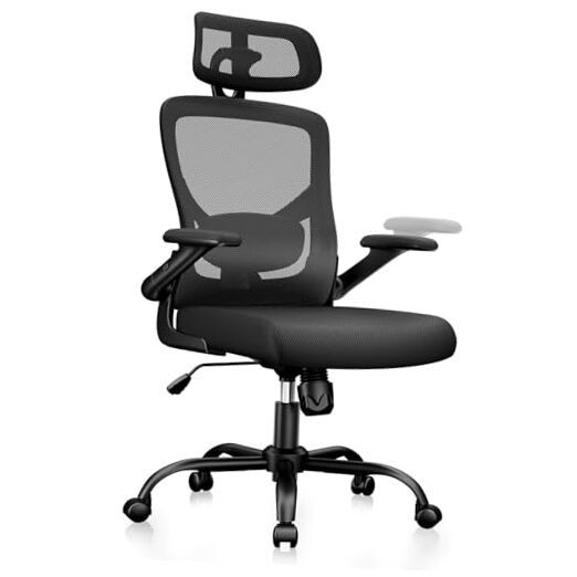 Office Chair Ergonomic Desk Chair with Mesh Back and Cushion,Flip-up Dark