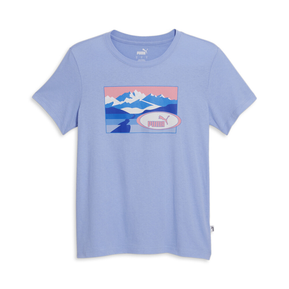 Puma Trail Remix Graphic Crew Neck Short Sleeve T-Shirt for Women in Blue