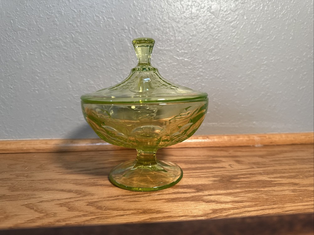 Small Uranium Glass  Candy Dish W/ Lid