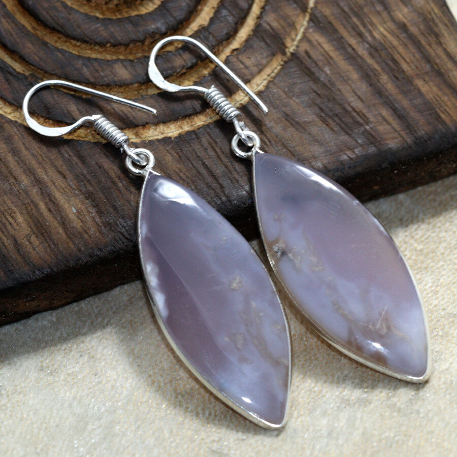 Dendritic Opal 925 Silver Plated Earrings 2.2 Inch Valentine Gift Jewelry JW