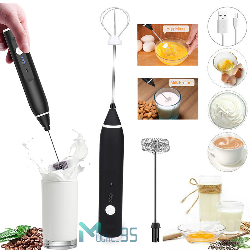 Electric Milk Frother USB Rechargeable 3 Speeds Handheld Whisk Mixer Stirrer Egg