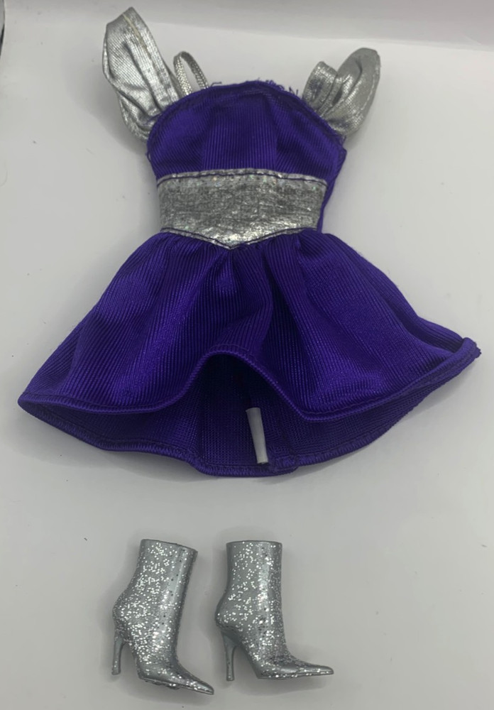 Vintage Barbie Fashion Pack Outfit Clothing Royal Blue Silver Dress Shoes 90s