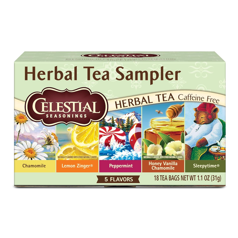 Herbal Tea Sampler Variety Pack, Caffeine Free, 18 Tea Bags Box