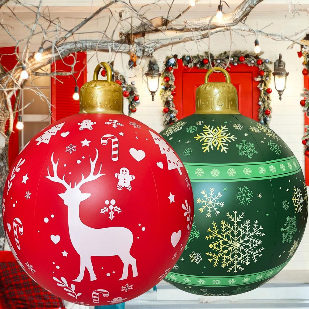 2Pcs Inflatable Christmas Balls, Outdoor Christmas Decorations with Rope, Xma...