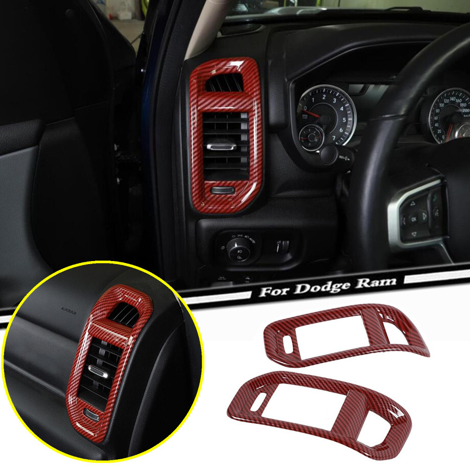 For 2019-2024 Dodge RAM 1500 Red Carbon Center Console Side Air Vent Outlet Trim