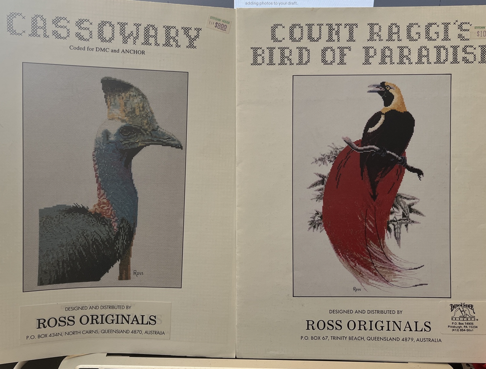 Ross Originals  Cross Stitch Pattern Pair -Bird of Paradise and Cassowary