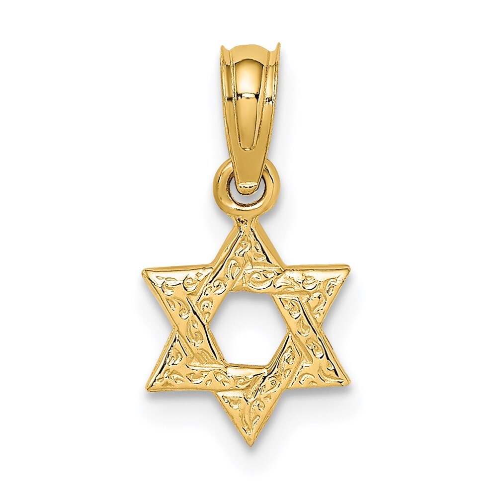 14k Yellow Gold Mini Star Of David Engraved Swirl Charm Pendant 0.53gm L-14.5mm