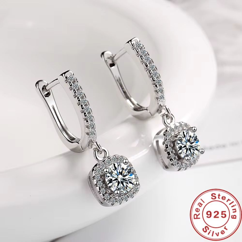 2CT Moissanite Huggie Hoop Earring for Women Lab Created Diamond 925 Sterling Si