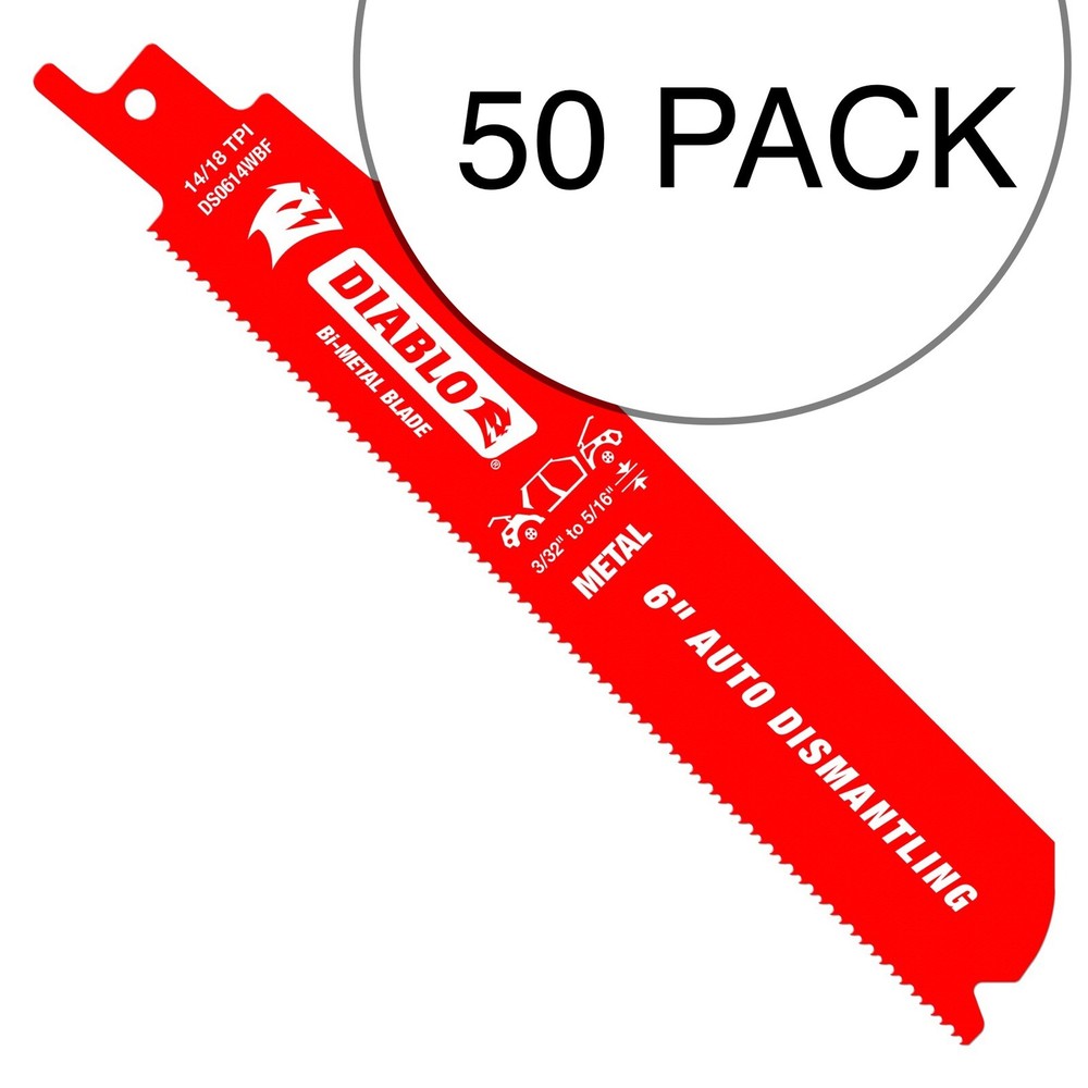 Diablo 6-inch 14/18 TPI Auto Dismantling Reciprocating Saw Blades Bulk Pack of 50