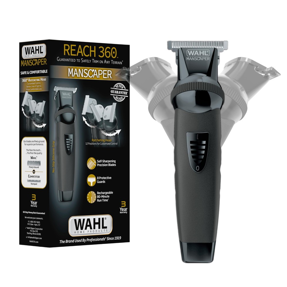 Wahl Manscaper Reach 360 Cordless Body and Beard Trimmer with Ratchet Head for Men