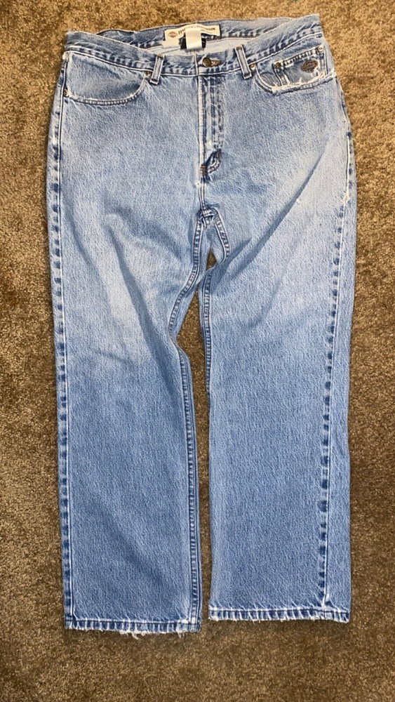 Mens Vintage Y2K Harley Davidson Straight Leg Distressed Jeans Size 35x30