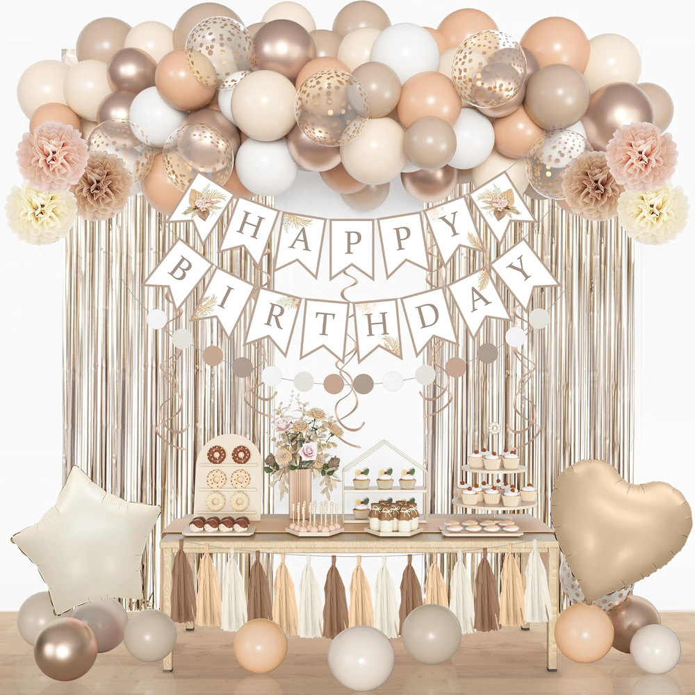 Birthday Decorations for Women, Beige Cream Neutral White Sand Confetti Balloons