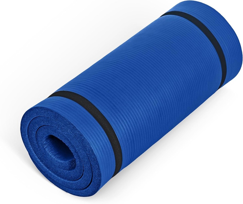 1-Inch High Density Exercise Yoga Mat With Strap | Multiple Colors