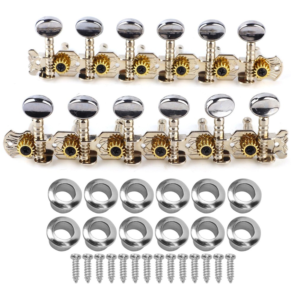 12 String Guitar Open Tuning Machine Heads Metal Pegs Musical Parts Set