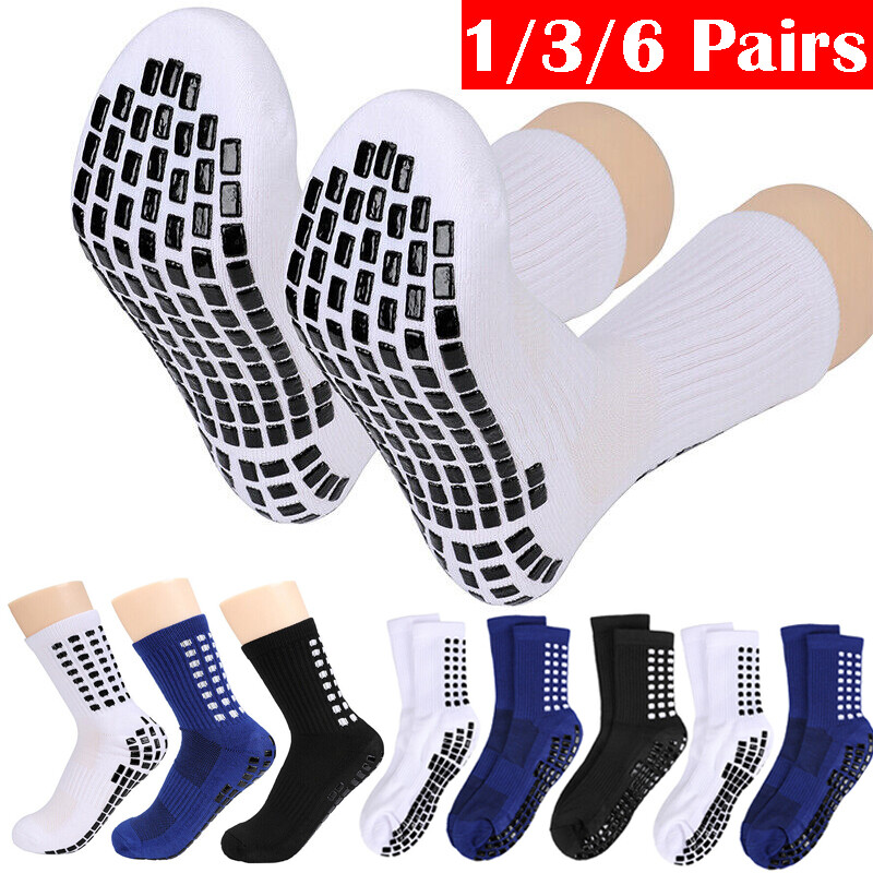 1~6Pair Sport Socks Anti Slip W/Grip Soccer Boy Football Basketball Sock Premium