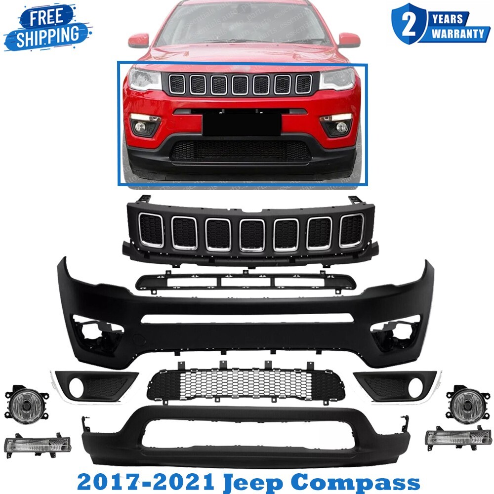 2017-2021 Jeep Compass Primed Front Bumper Cover with Grille Assembly Kit