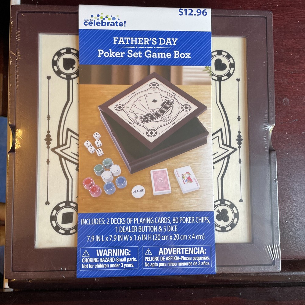 Fathers Day Poker Set Game Box New Cards, Chips, Dice Dealer Button ￼-image
