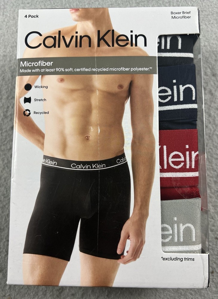 CALVIN KLEIN Men’s 4-Pack Microfiber Boxer Briefs Size M Black/Navy/Red/Gray
