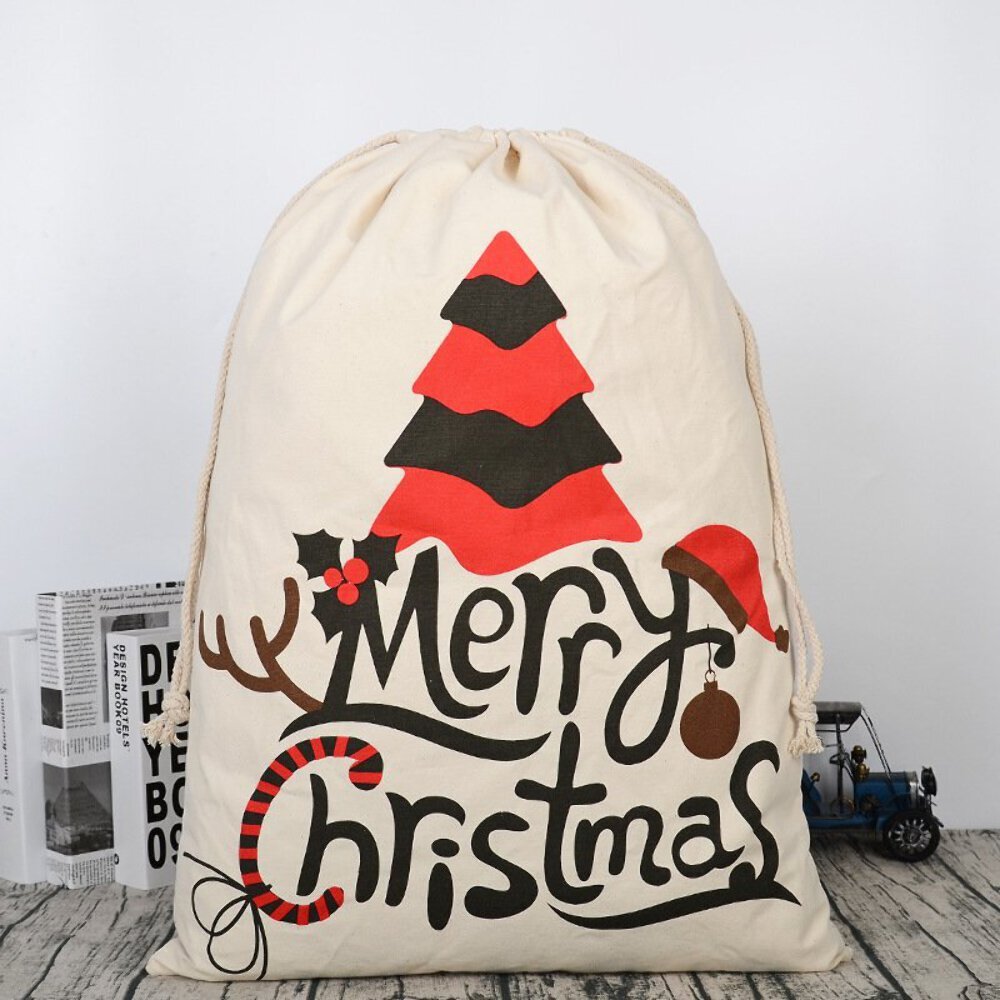 NNEDSZ 50x70cm Canvas Hessian Christmas Santa Sack Xmas Stocking Reindeer Kids G