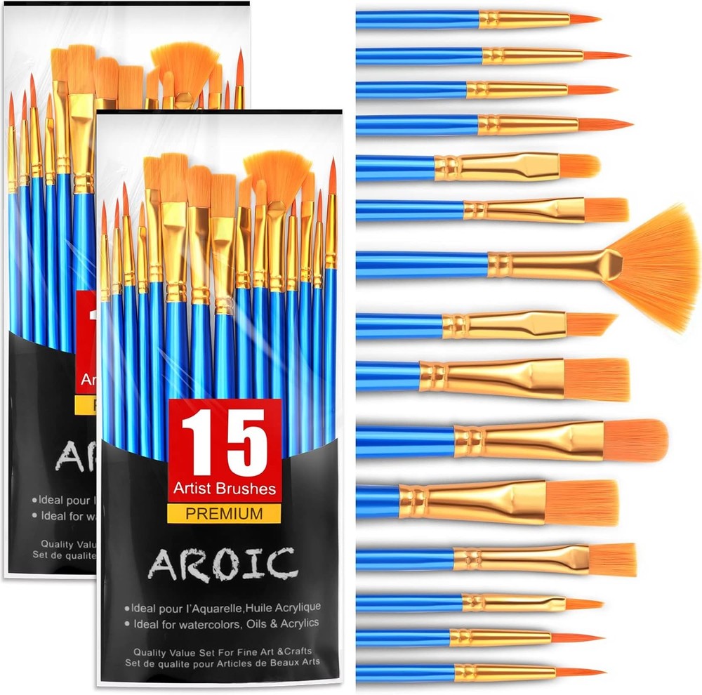 30-Piece AROIC Acrylic Paint Brush Set with Blue Nylon Hair