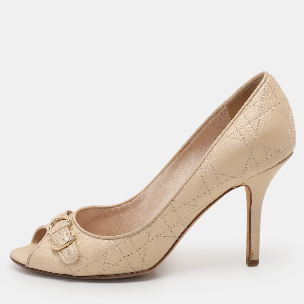 Dior Beige Cannage Leather Peep Toe Pumps Size 38.5
