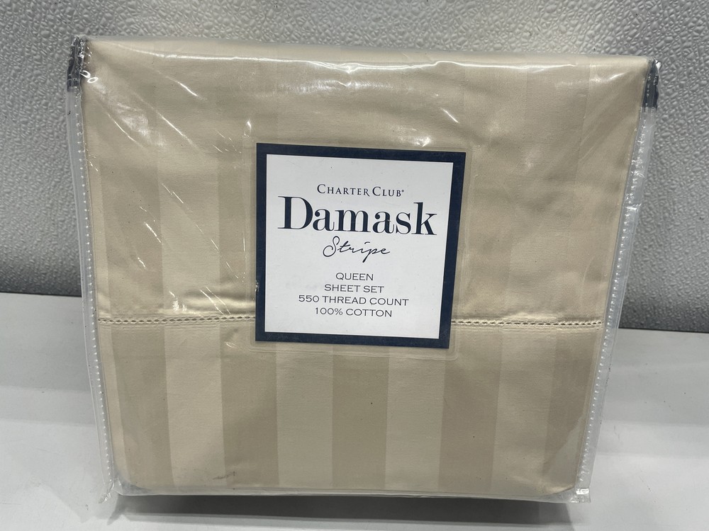 Charter Club Damask Collection Queen 4-Piece Sheet Set Taupe Stripe DLLSTQNSTAU
