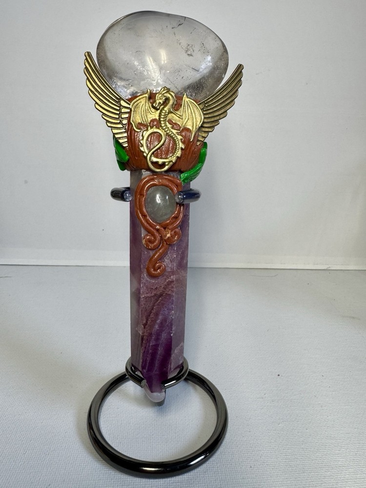 Handmade Crystal Wand With Amethyst , Clear Quartz , Power Magic Sceptre , Witch