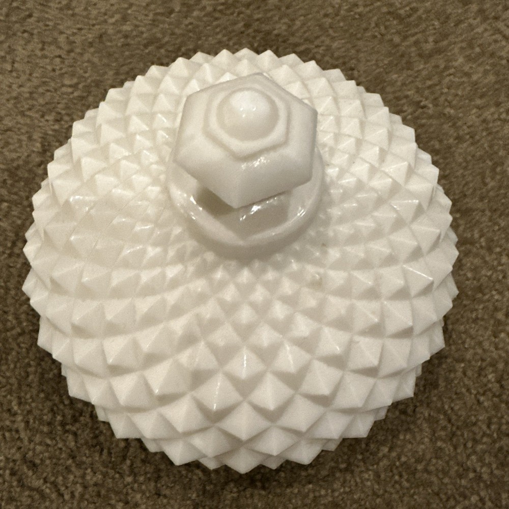 Vintage Westmoreland Milk Glass Diamond Sawtooth Lidded Candy Dish Excellent Condition