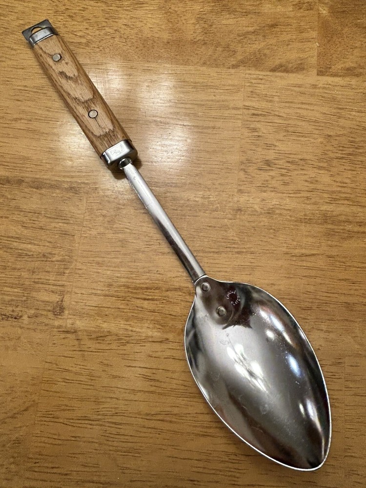 Vintage Foley Serving Spoon Solid Chrome Plated Wood Handle Hanger Hook USA