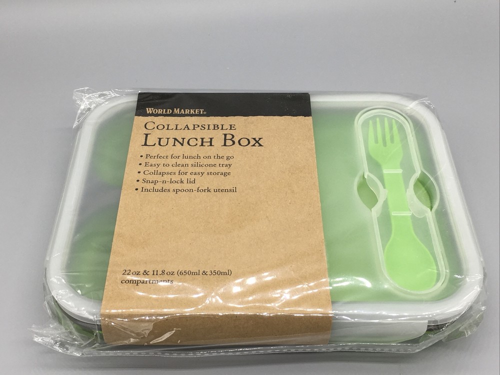 Collapsible Silicone Lunch Box With 2 Compartments & spoon-fork utensil