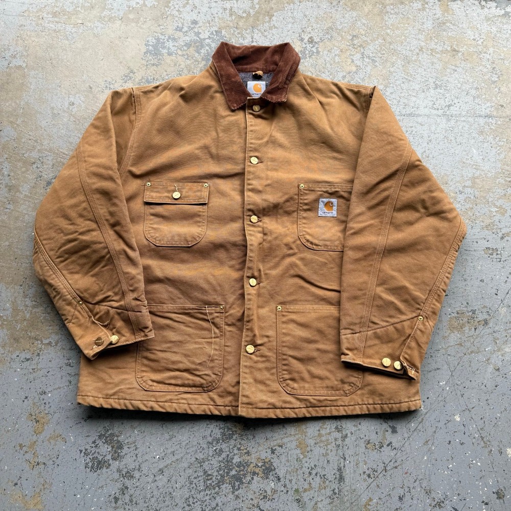 Vintage Carhartt Tan Blanket Lined Chore Jacket Heavy Duty Workwear