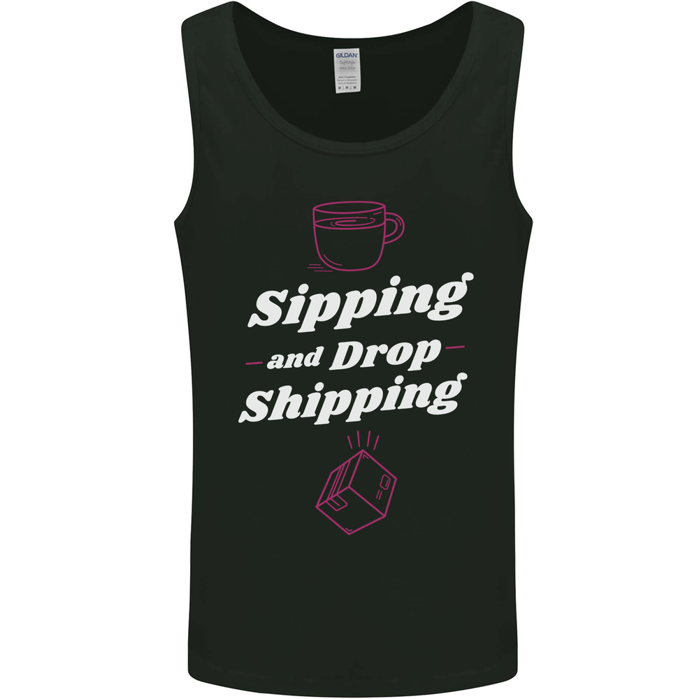 Sipping and Dropshipping Funny Coffee Work Mens Vest Tank Top