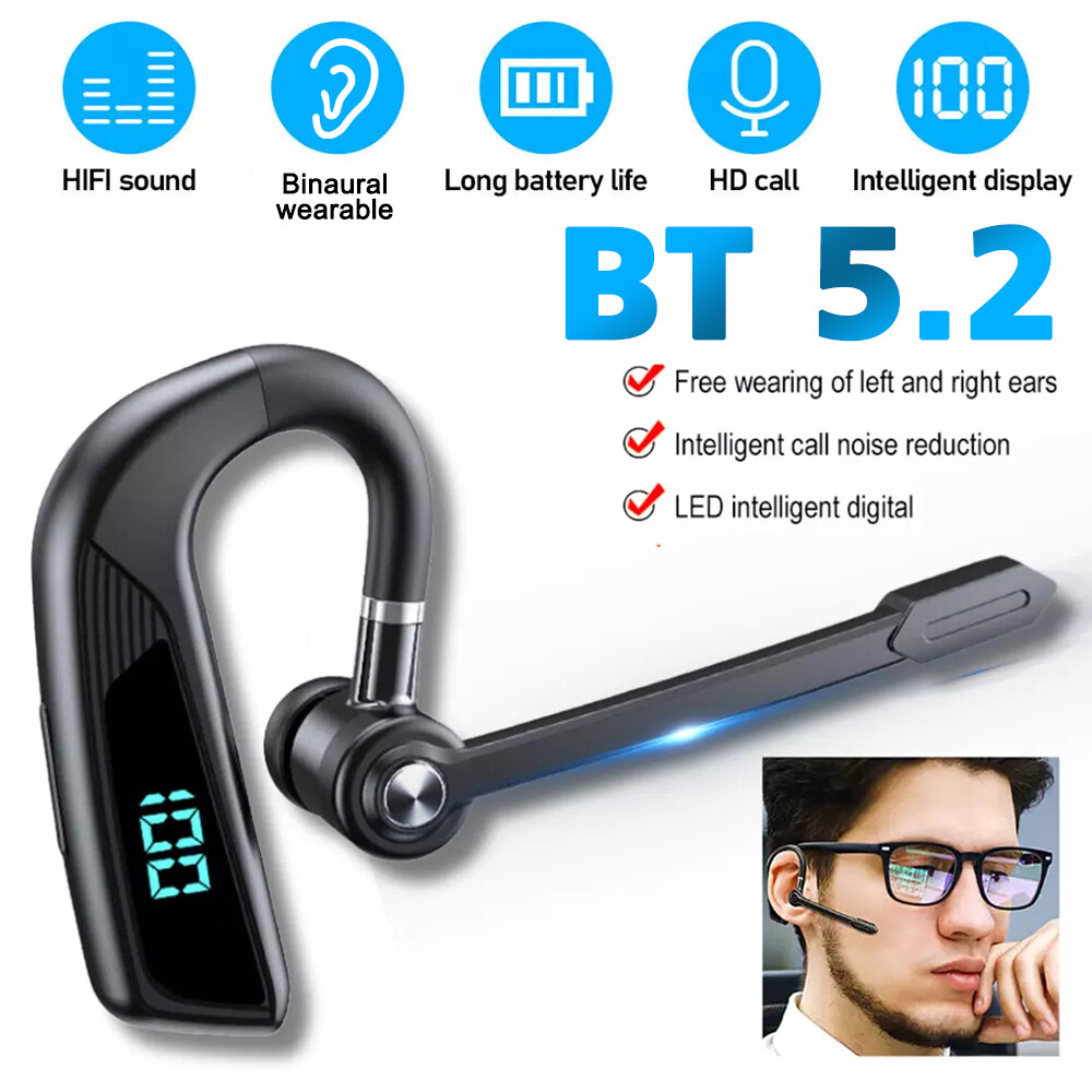 Bluetooth 5.2 Earpiece Wireless Headset Driving Trucker Earbuds Noise Cancelling