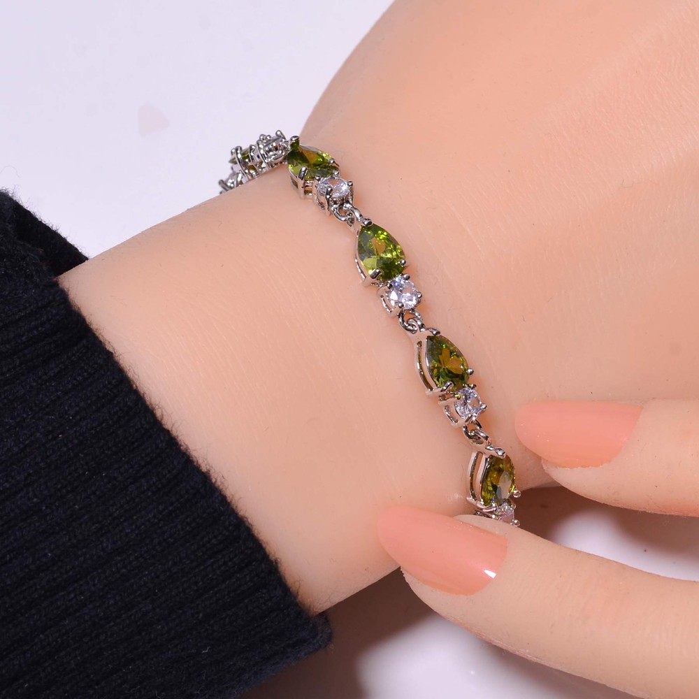 Peridot & Cubic Zirconia 925 Sterling Silver Tennis Bracelet 7.99