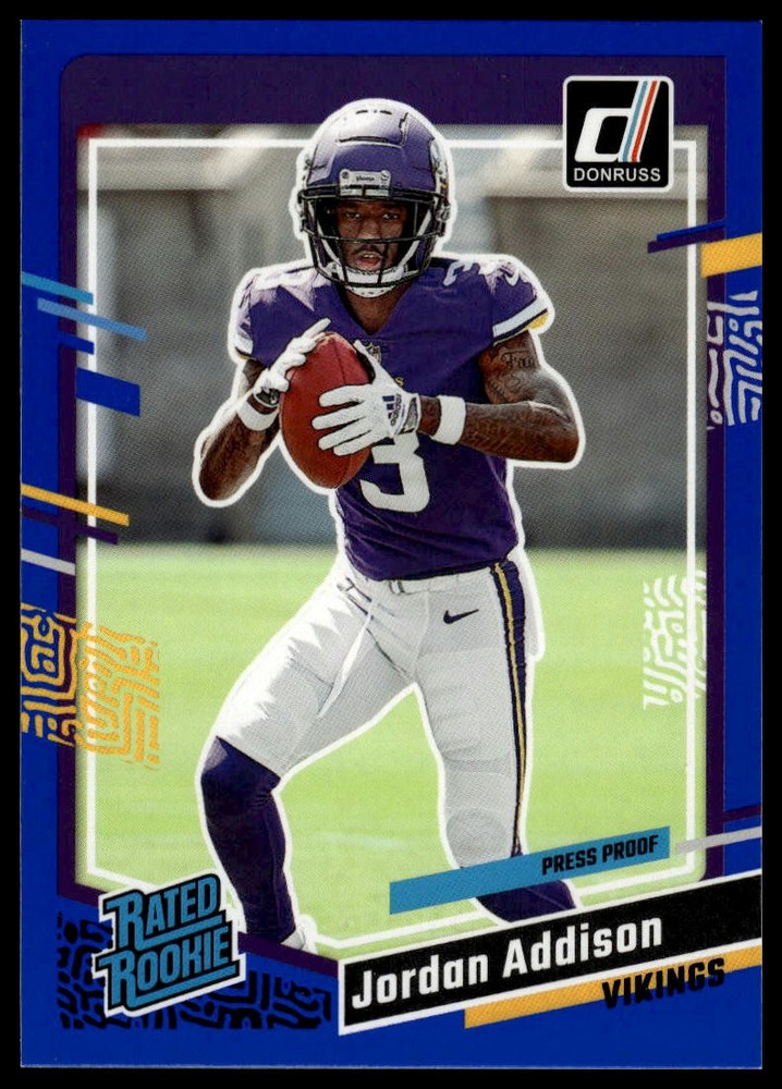 2023 Donruss #368 Jordan Addison Press Proof Blue Rated Rookie