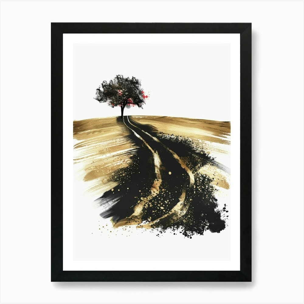Tree On The Road Framed Canvas Wall Art Print Picture