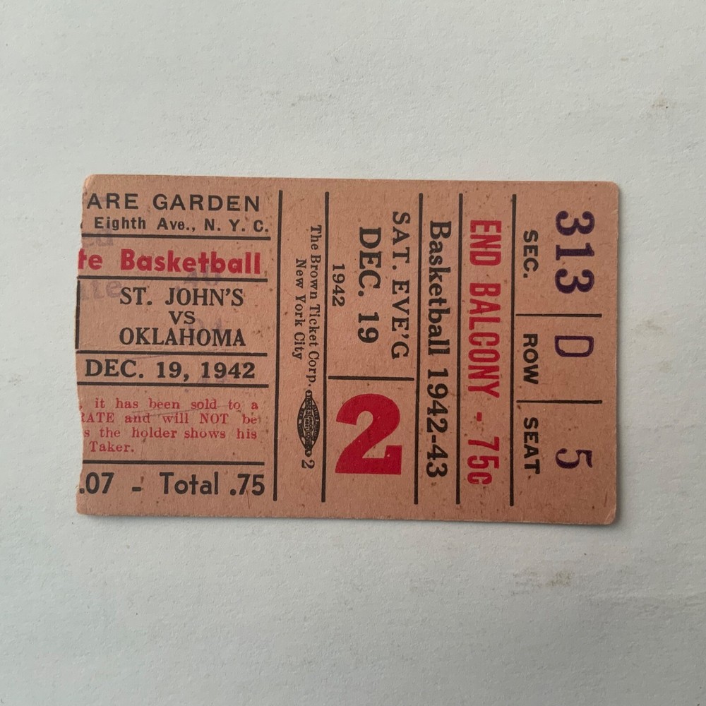 12/19/1942 Basketball doubleheader - St. John’s v. Oklahoma / NYU v. Syracuse VG