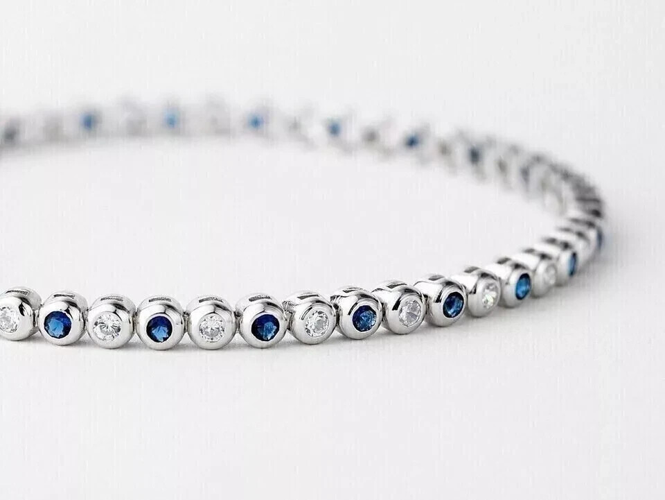 4 Ct Round Lab-Created Sapphire Tennis Bracelet in 14K White Gold Plated