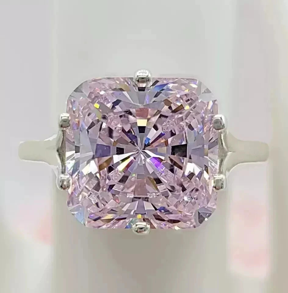 5Ct Asscher Cut Lab Created Pink Sapphire Engagement Ring 14k White Gold Plated